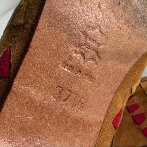 El Vaquero Studded Bohemian Suede Southwestern Aztec Heeled Boots Size 37.5 - Picture 9 of 16